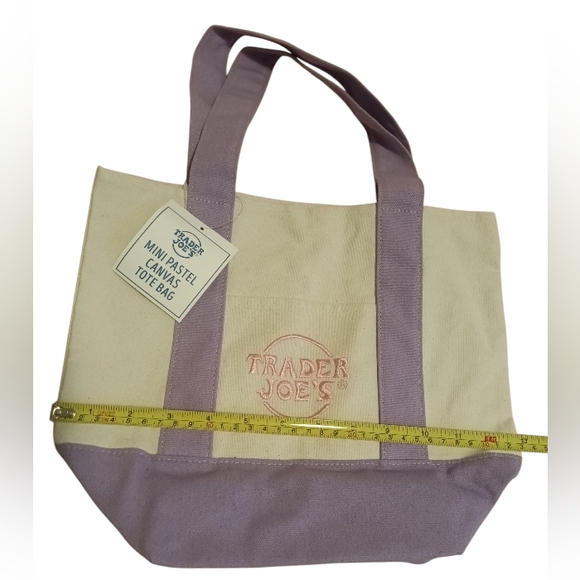 NWOT Trader Joe's Mini Pastel Canvas Tote Bag- Mint Green w/Turquoise Embroidery - Picture 1 of 2
